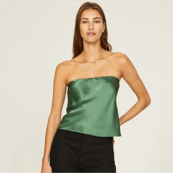 Reformation Spritz Silk Strapless Top - Forest XS - Picture 1 of 5